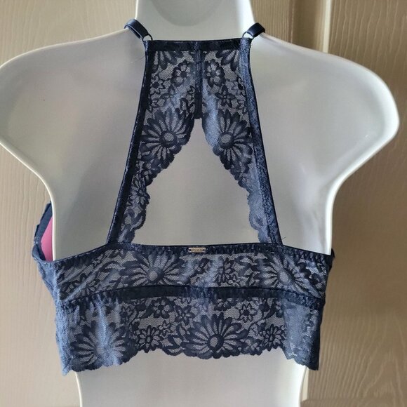 PINK Victoria's Secret Wildflower Lace Bralette Halter Neck Design Push Up -M - Picture 7 of 11
